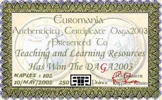 DAGA2003 "David Artrusso Gold Award" 2003 Certificate